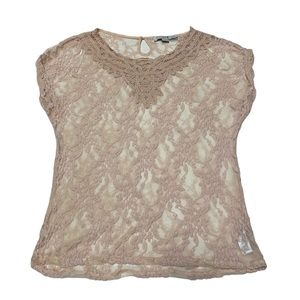 Forever 21 Blush Pink Lace Short Sleeve Shirt Size S